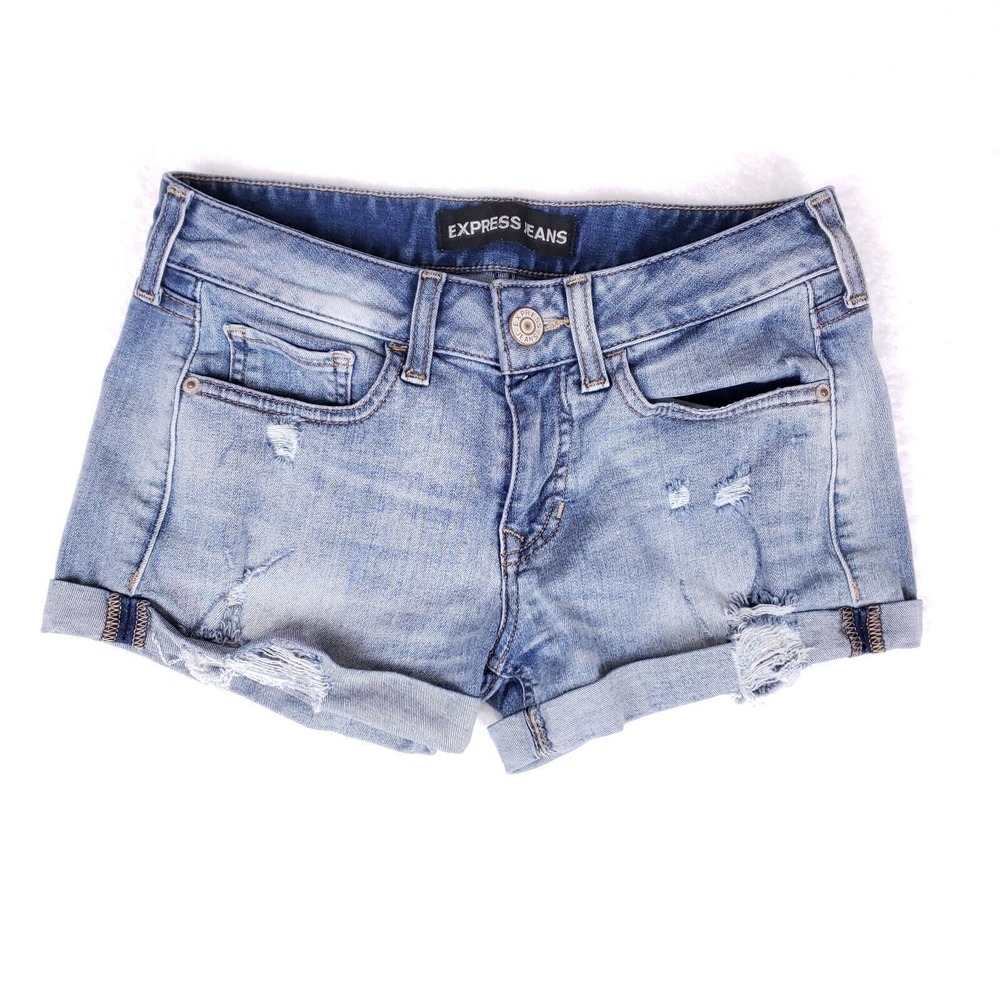 Express Jeans Distressed Denim Womens Cottage Farm Distressed Cuffed‎ Jorts 00